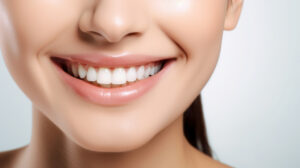 a dental patient showing the results of a smile makeover.